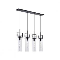 4-Light Black Hanging Kitchen Island Pendant Light with Clear Glass Shades by Bel Air Lighting -GlowNest Shop black bel air lighting chandeliers pnd 2156 bk 4f 1000