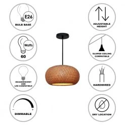 Bernice 18 in. 1-Light Black Bohemian Hanging Kitchen Pendant Light with Natural Rattan Shade by Bel Air Lighting -GlowNest Shop black bel air lighting chandeliers pnd 2164 fa 1000