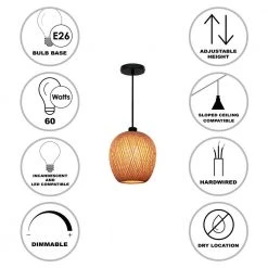 Bernice 10.25 in. 1-Light Black Bohemian Hanging Kitchen Pendant Light with Natural Rattan Shade by Bel Air Lighting -GlowNest Shop black bel air lighting chandeliers pnd 2166 40 1000