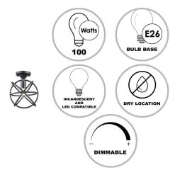 Viewridge 10 in. 1-Light Black Semi-Flush Mount with Metal Orb Shade by Bel Air Lighting -GlowNest Shop black bel air lighting flush mount lights 30271 bk e1 1000