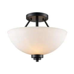 Mod Pod 13.5 in. 2-Light Black Semi Flush Mount Kitchen Ceiling Light Fixture with Frosted Glass Shade by Bel Air Lighting