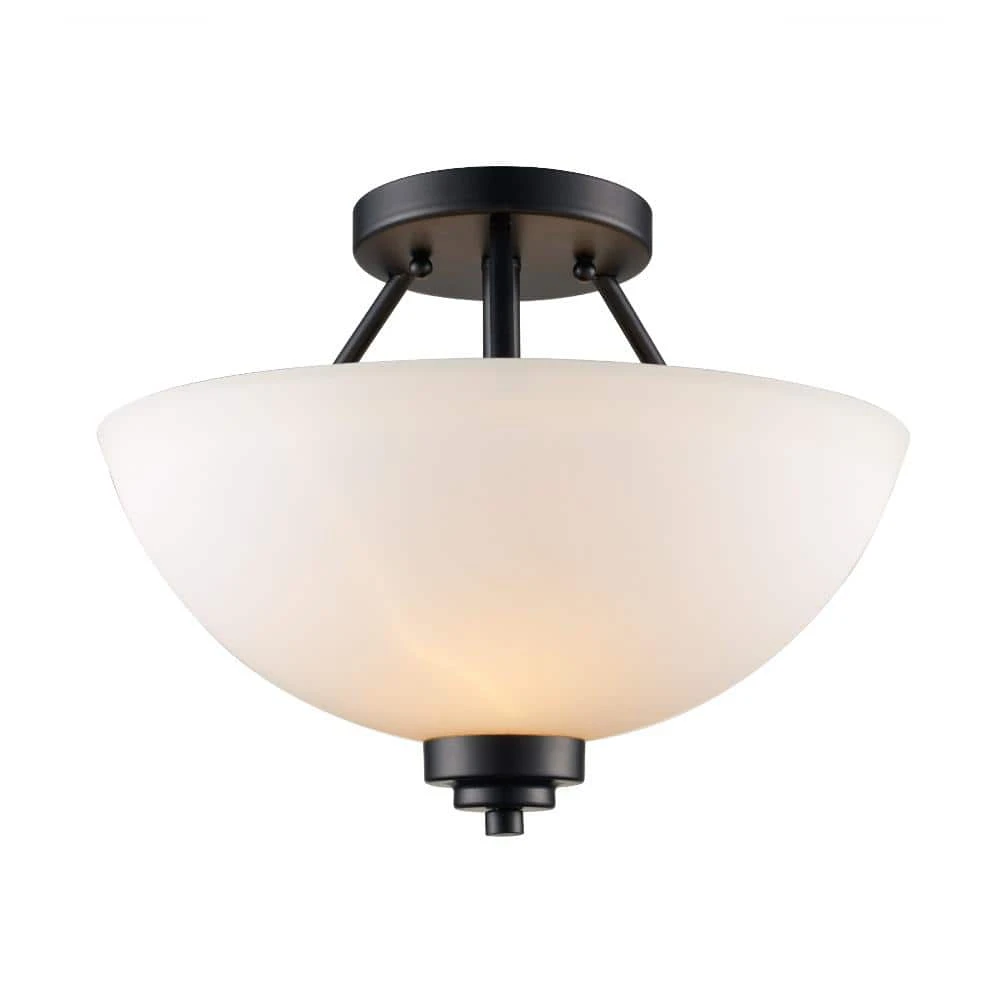 Mod Pod 13.5 in. 2-Light Black Semi Flush Mount Kitchen Ceiling Light Fixture with Frosted Glass Shade by Bel Air Lighting 3 Mod Pod 13.5 in. 2-Light Black Semi Flush Mount Kitchen Ceiling Light Fixture with Frosted Glass Shade by Bel Air Lighting