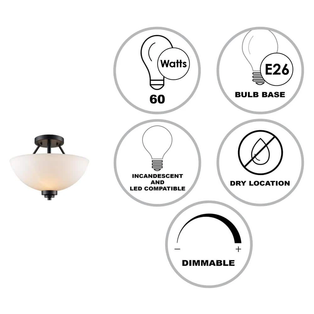 Mod Pod 13.5 in. 2-Light Black Semi Flush Mount Kitchen Ceiling Light Fixture with Frosted Glass Shade by Bel Air Lighting 4 Mod Pod 13.5 in. 2-Light Black Semi Flush Mount Kitchen Ceiling Light Fixture with Frosted Glass Shade by Bel Air Lighting - Image 2