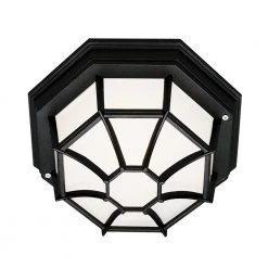 Benkert 11 in. 1-Light Black Outdoor Flush Mount Ceiling Light with Frosted Glass by Bel Air Lighting