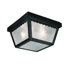 Samantha 1-Light Black Outdoor Flush Mount Ceiling Light with Frosted Glass by Bel Air Lighting