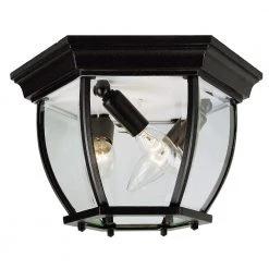 Angelus 11 in. 3-Light Black Outdoor Flush Mount Ceiling Light with Clear Glass by Bel Air Lighting