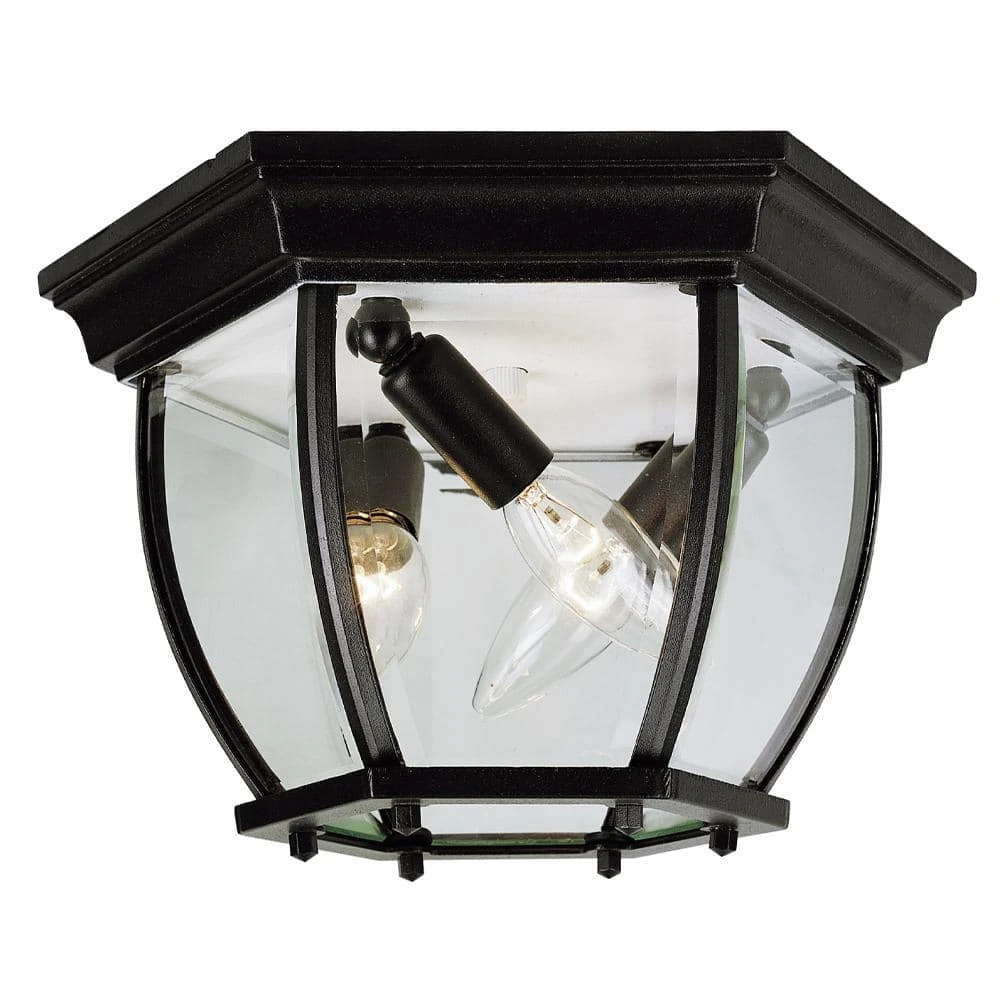 Angelus 11 in. 3-Light Black Outdoor Flush Mount Ceiling Light with Clear Glass by Bel Air Lighting 3 Angelus 11 in. 3-Light Black Outdoor Flush Mount Ceiling Light with Clear Glass by Bel Air Lighting