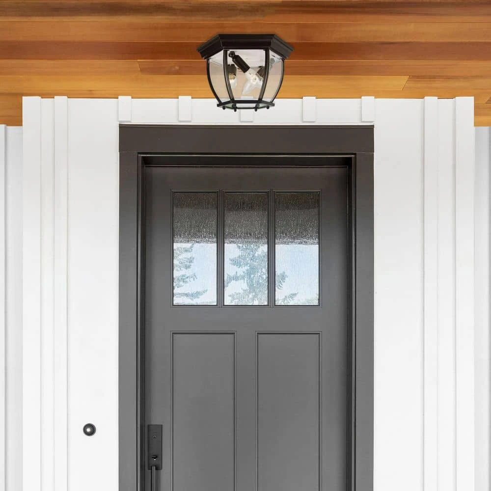 Angelus 11 in. 3-Light Black Outdoor Flush Mount Ceiling Light with Clear Glass by Bel Air Lighting 4 Angelus 11 in. 3-Light Black Outdoor Flush Mount Ceiling Light with Clear Glass by Bel Air Lighting - Image 2