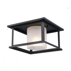 Shaakar 1-Light Black Outdoor Flush Mount Ceiling Light with Frosted Glass by Bel Air Lighting