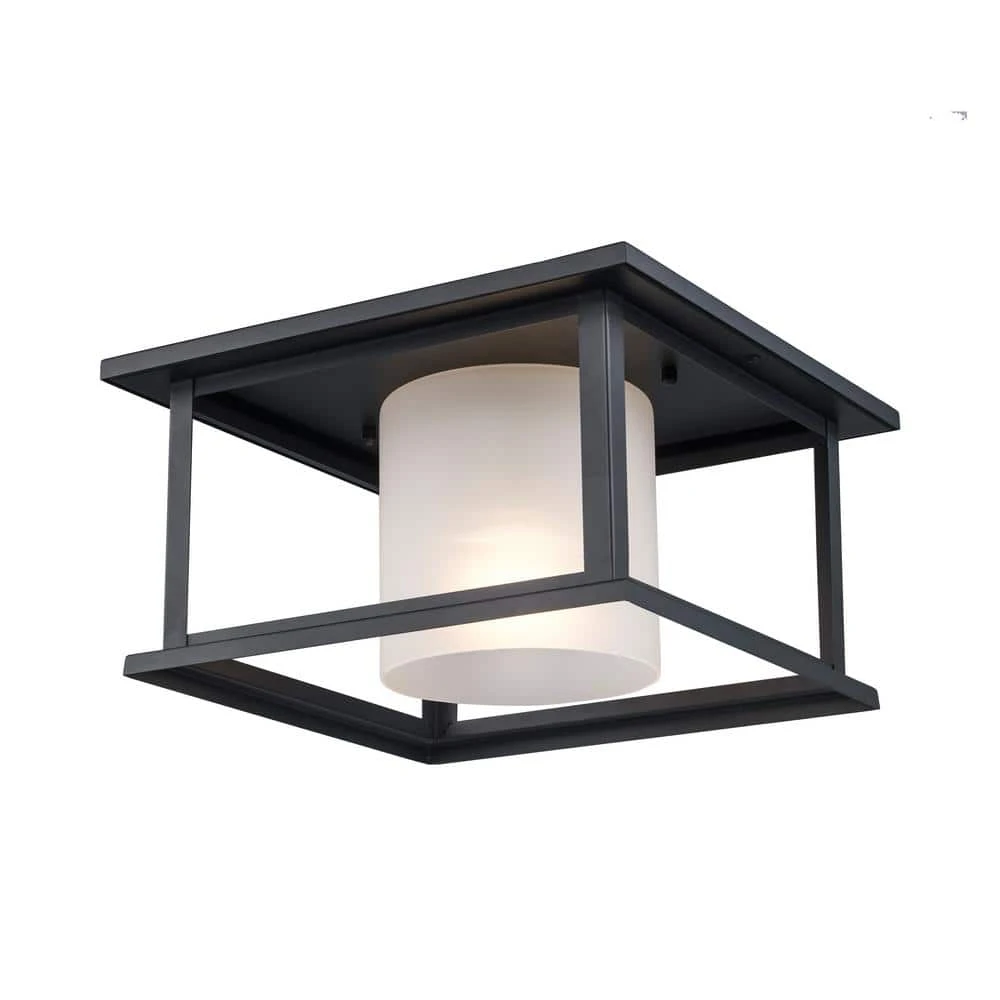 Shaakar 1-Light Black Outdoor Flush Mount Ceiling Light with Frosted Glass by Bel Air Lighting 3 Shaakar 1-Light Black Outdoor Flush Mount Ceiling Light with Frosted Glass by Bel Air Lighting