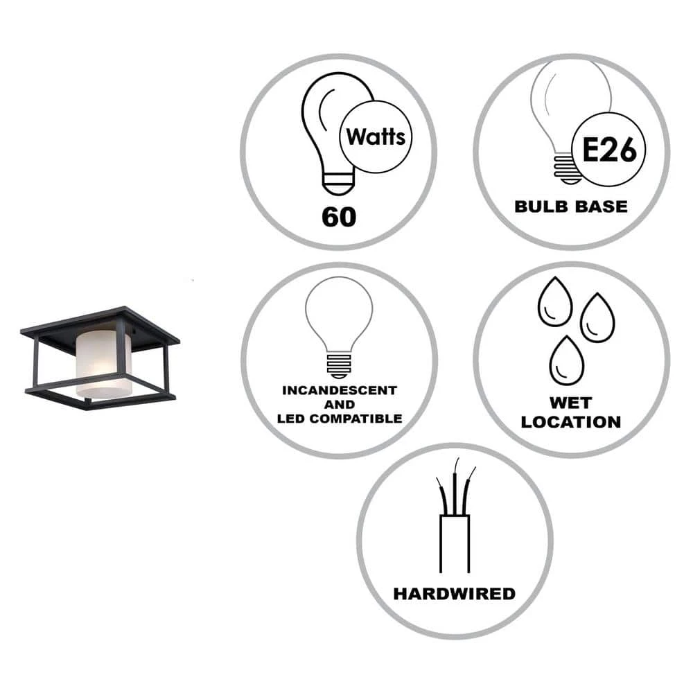 Shaakar 1-Light Black Outdoor Flush Mount Ceiling Light with Frosted Glass by Bel Air Lighting 4 Shaakar 1-Light Black Outdoor Flush Mount Ceiling Light with Frosted Glass by Bel Air Lighting - Image 2