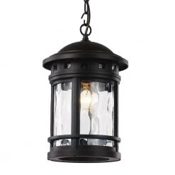 Boardwalk 15 in. 1-Light Black Hanging Outdoor Pendant Light with Water Glass by Bel Air Lighting -GlowNest Shop black bel air lighting outdoor pendant lights 40375 bk c3 1000