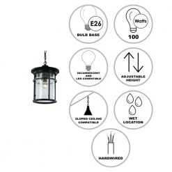 Avalon 11 in. 1-Light Black Hanging Outdoor Pendant Light with Crackled Glass by Bel Air Lighting -GlowNest Shop black bel air lighting outdoor pendant lights 40386 bk 40 1000