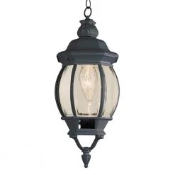 Parsons 1-Light Black Hanging Outdoor Pendant Light with Clear Glass by Bel Air Lighting