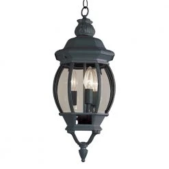 Parsons 3-Light Black Hanging Outdoor Pendant Light with Clear Glass by Bel Air Lighting