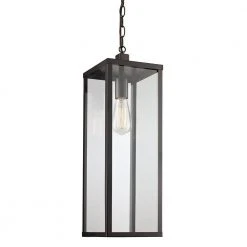 Oxford 20.25 in. 1-Light Black Hanging Outdoor Pendant Light with Clear Glass by Bel Air Lighting