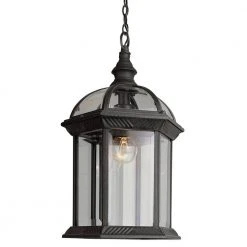 Wentworth 1-Light Black Hanging Outdoor Pendant Light with Clear Glass by Bel Air Lighting