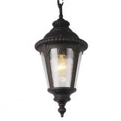 Commons 1-Light Black Outdoor Hanging Pendant Light with Seeded Glass by Bel Air Lighting
