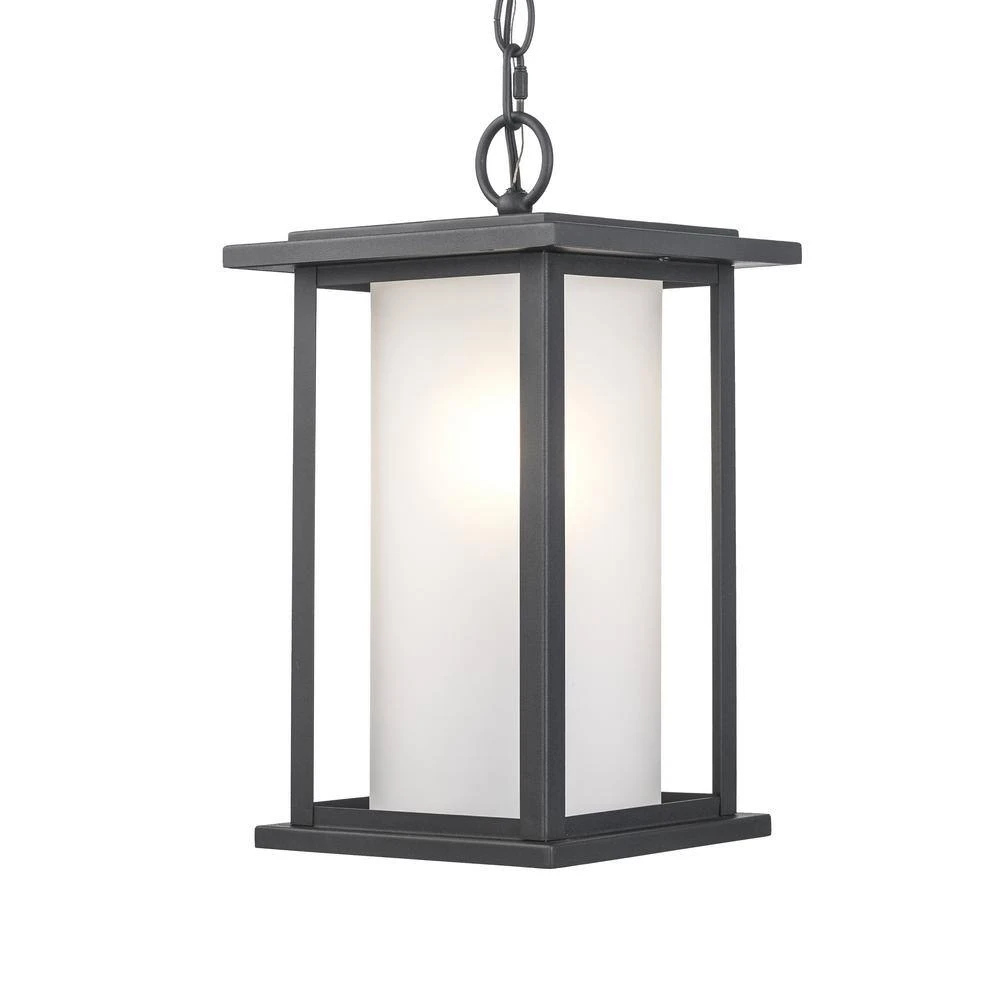 Shaakar 1-Light Black Hanging Outdoor Pendant Light with Frosted Glass by Bel Air Lighting 11 Shaakar 1-Light Black Hanging Outdoor Pendant Light with Frosted Glass by Bel Air Lighting - Image 9