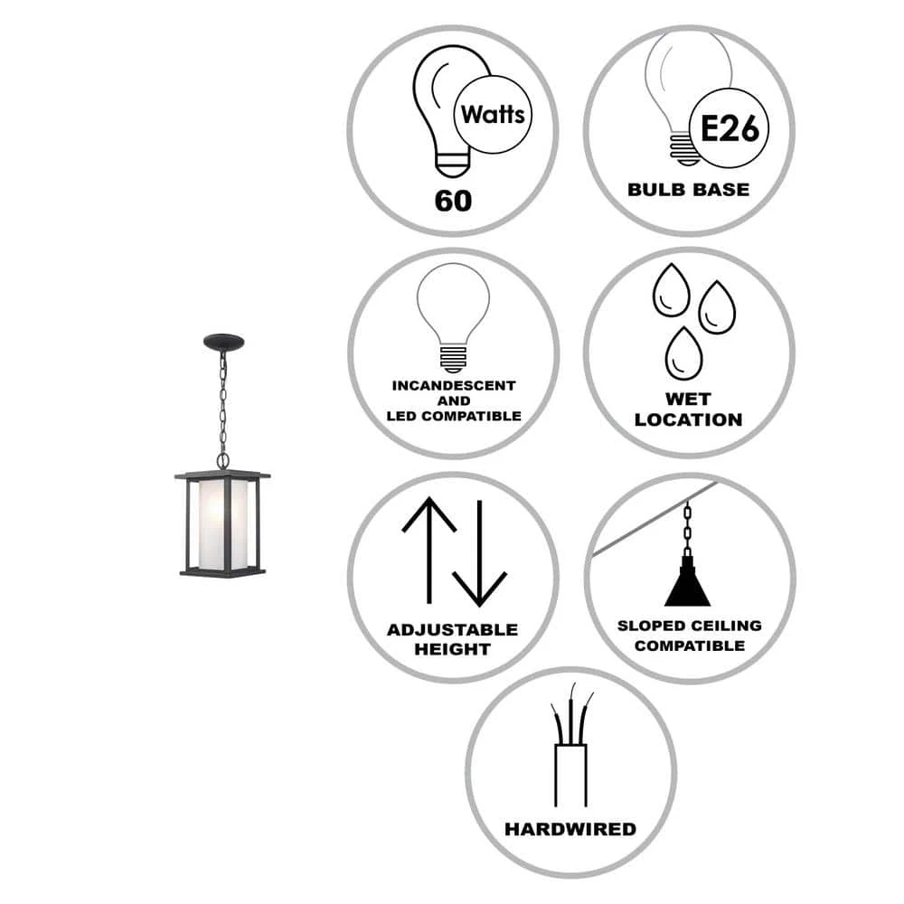 Shaakar 1-Light Black Hanging Outdoor Pendant Light with Frosted Glass by Bel Air Lighting 5 Shaakar 1-Light Black Hanging Outdoor Pendant Light with Frosted Glass by Bel Air Lighting - Image 3