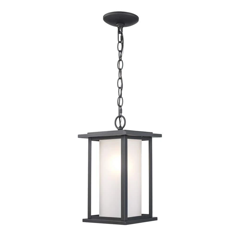 Shaakar 1-Light Black Hanging Outdoor Pendant Light with Frosted Glass by Bel Air Lighting 3 Shaakar 1-Light Black Hanging Outdoor Pendant Light with Frosted Glass by Bel Air Lighting