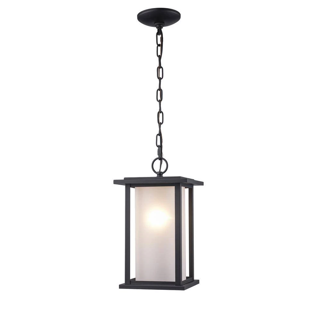 Shaakar 1-Light Black Hanging Outdoor Pendant Light with Frosted Glass by Bel Air Lighting 9 Shaakar 1-Light Black Hanging Outdoor Pendant Light with Frosted Glass by Bel Air Lighting - Image 7