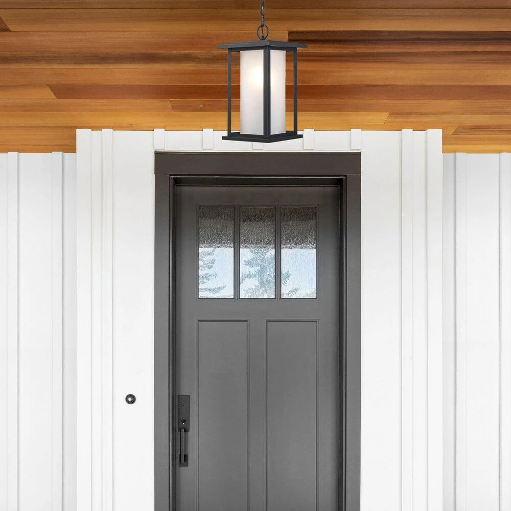 Shaakar 1-Light Black Hanging Outdoor Pendant Light with Frosted Glass by Bel Air Lighting 4 Shaakar 1-Light Black Hanging Outdoor Pendant Light with Frosted Glass by Bel Air Lighting - Image 2