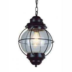 Catalina 9 in. 1-Light Black Hanging Outdoor Pendant Light with Seeded Glass by Bel Air Lighting