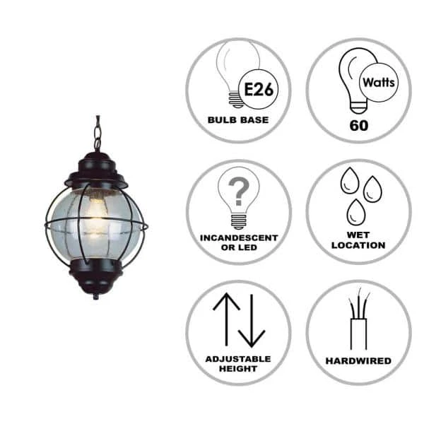 Catalina 10 in. 1-Light Black Outdoor Pendant Light with Seeded Glass by Bel Air Lighting 4 Catalina 10 in. 1-Light Black Outdoor Pendant Light with Seeded Glass by Bel Air Lighting - Image 2