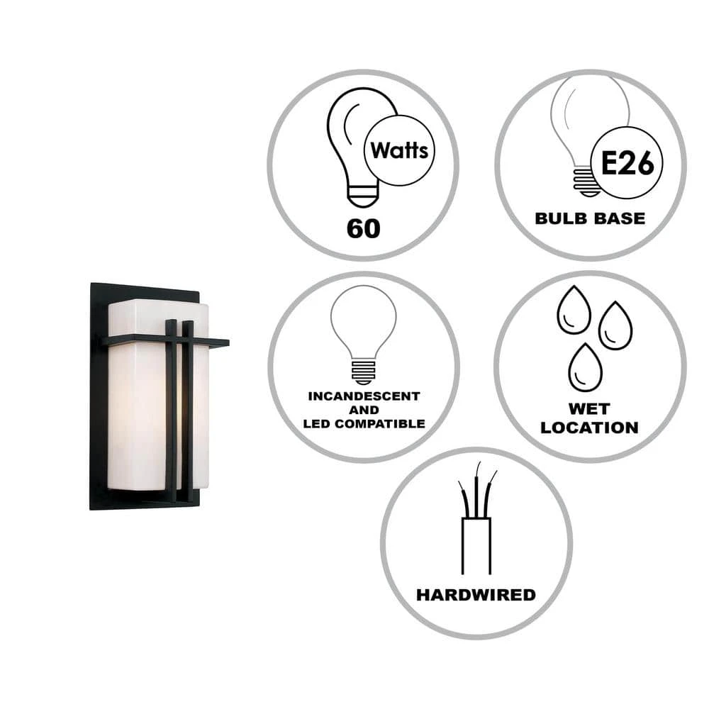 Doheny 1-Light Black Modern Outdoor Wall Light Sconce Lantern with Opal Acrylic Shade by Bel Air Lighting 5 Doheny 1-Light Black Modern Outdoor Wall Light Sconce Lantern with Opal Acrylic Shade by Bel Air Lighting - Image 3