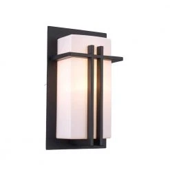Doheny 1-Light Black Modern Outdoor Wall Light Sconce Lantern with Opal Acrylic Shade by Bel Air Lighting