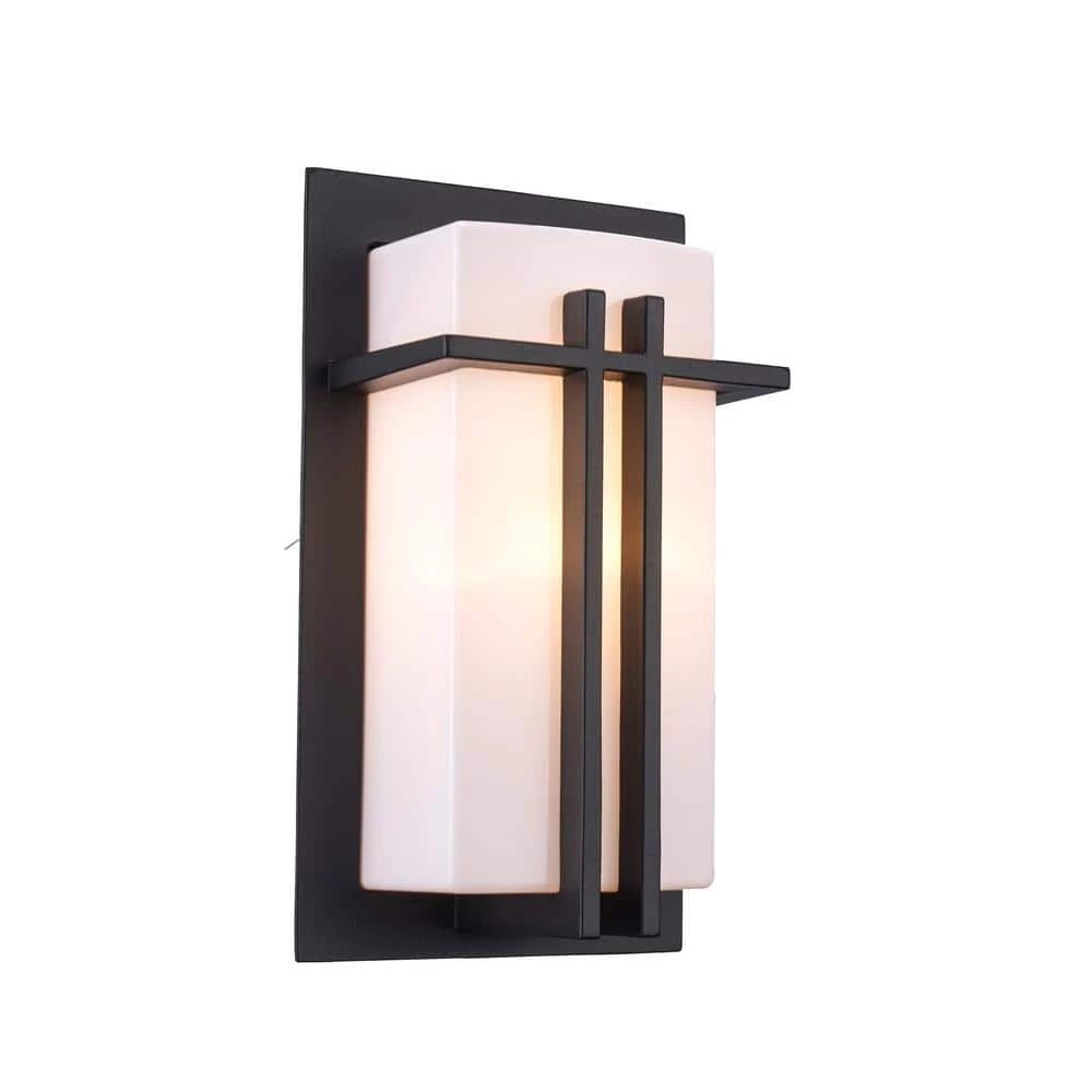 Doheny 1-Light Black Modern Outdoor Wall Light Sconce Lantern with Opal Acrylic Shade by Bel Air Lighting 3 Doheny 1-Light Black Modern Outdoor Wall Light Sconce Lantern with Opal Acrylic Shade by Bel Air Lighting