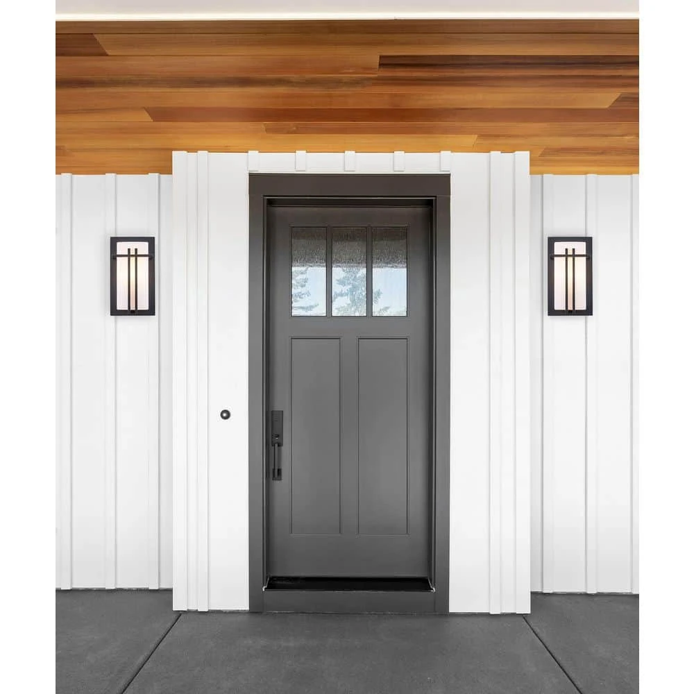 Doheny 1-Light Black Modern Outdoor Wall Light Sconce Lantern with Opal Acrylic Shade by Bel Air Lighting 4 Doheny 1-Light Black Modern Outdoor Wall Light Sconce Lantern with Opal Acrylic Shade by Bel Air Lighting - Image 2