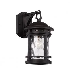Boardwalk 12.5 in. 1-Light Black Outdoor Wall Light Sconce Lantern with Water Glass by Bel Air Lighting