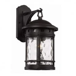 Boardwalk 16.25 in. 1-Light Black Outdoor Wall Light Sconce Lantern with Water Glass by Bel Air Lighting