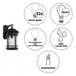 Boardwalk 20 in. 1-Light Black Outdoor Wall Light Sconce Lantern with Water Glass by Bel Air Lighting -GlowNest Shop black bel air lighting outdoor sconces 40372 bk 40 1000