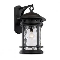 Boardwalk 20 in. 1-Light Black Outdoor Wall Light Sconce Lantern with Water Glass by Bel Air Lighting