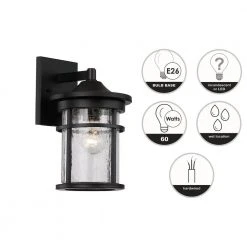 Avalon 7 in. 1-Light Black Outdoor Wall Light Sconce Lantern with Crackled Glass by Bel Air Lighting -GlowNest Shop black bel air lighting outdoor sconces 40380 bk 1f 1000