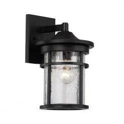 Avalon 7 in. 1-Light Black Outdoor Wall Light Sconce Lantern with Crackled Glass by Bel Air Lighting