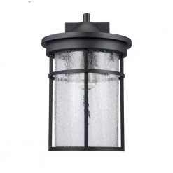Avalon 11 in. 1-Light Black Outdoor Wall Light Sconce Lantern with Crackled Glass by Bel Air Lighting -GlowNest Shop black bel air lighting outdoor sconces 40382 bk 4f 1000