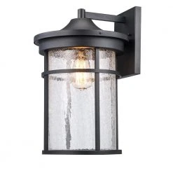 Avalon 11 in. 1-Light Black Outdoor Wall Light Sconce Lantern with Crackled Glass by Bel Air Lighting