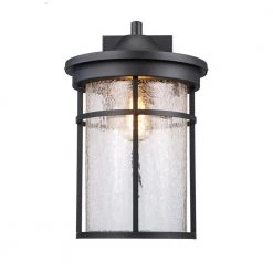 Avalon 11 in. 1-Light Black Outdoor Wall Light Sconce Lantern with Crackled Glass by Bel Air Lighting -GlowNest Shop black bel air lighting outdoor sconces 40382 bk c3 1000