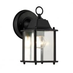 Patrician 1-Light Black Outdoor Wall Light Sconce Lantern with Clear Glass by Bel Air Lighting