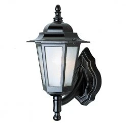 Alexander 1-Light Black Outdoor Wall Light Coach Lantern with Frosted Glass by Bel Air Lighting