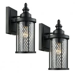 Stewart 12 in. 1-Light Black Outdoor Wall Light Sconce Lantern with Mesh Frame (2 Pack) by Bel Air Lighting