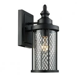 Stewart 12 in. 1-Light Black Outdoor Wall Light Sconce Lantern with Mesh Frame (2 Pack) by Bel Air Lighting -GlowNest Shop black bel air lighting outdoor sconces 40740t bk c3 1000