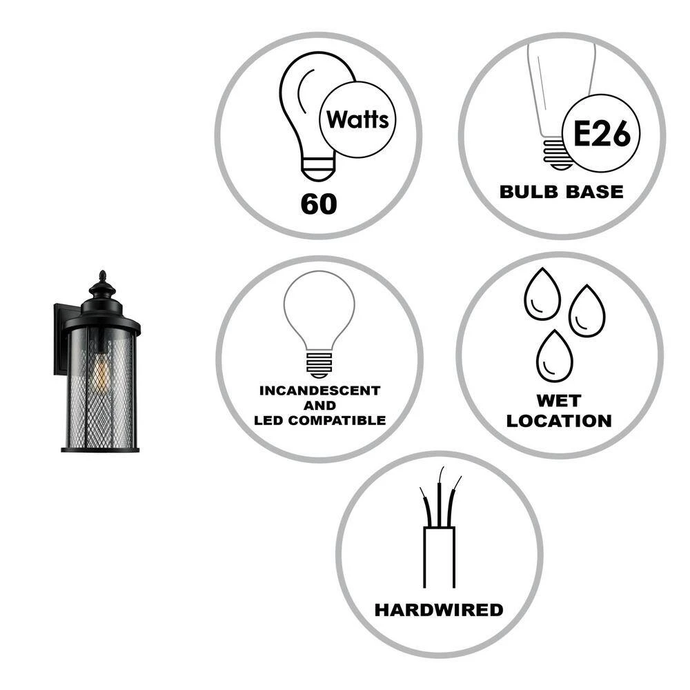 Stewart 20 in. 1-Light Black Outdoor Wall Light Sconce Lantern with Mesh Frame by Bel Air Lighting 4 Stewart 20 in. 1-Light Black Outdoor Wall Light Sconce Lantern with Mesh Frame by Bel Air Lighting - Image 2