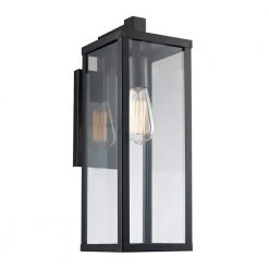 Oxford 17.75 in. 1-Light Black Modern Outdoor Wall Light Sconce Lantern with Clear Glass by Bel Air Lighting