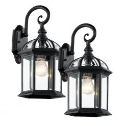 Wentworth 1-Light Small Black Outdoor Wall Light Sconce Lantern with Clear Glass (2-Pack) by Bel Air Lighting