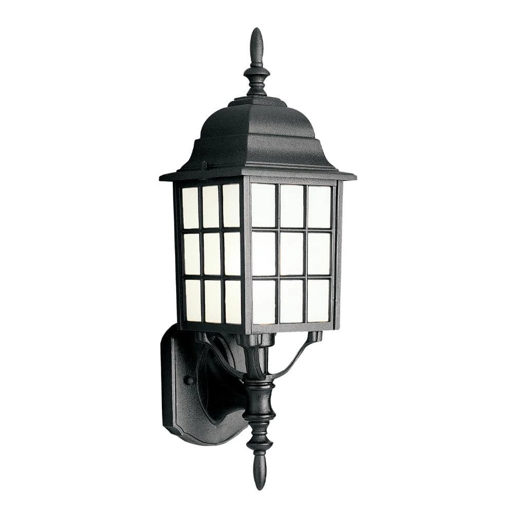 San Gabriel 1-Light Black Outdoor Wall Light Coach Lantern with Frosted Glass by Bel Air Lighting